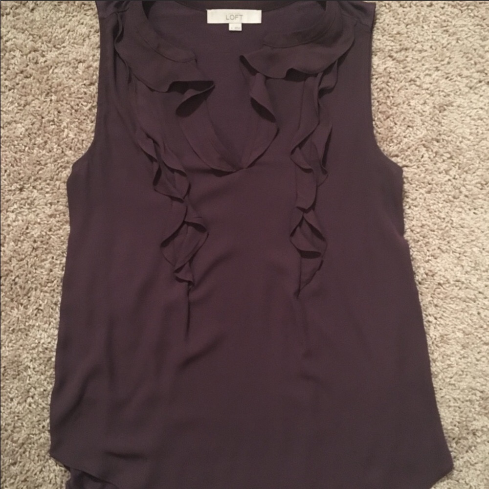 Loft Plum blouse, ruffle detail on the front. Sz S